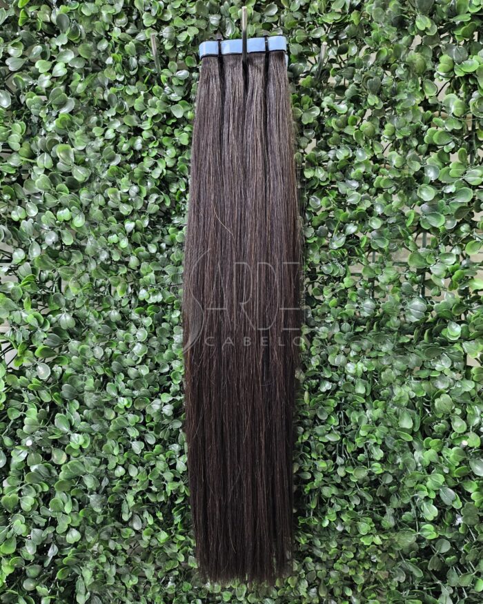 Cabelo Na Fita Adesiva Castanho Liso Humano 50cm - 200gr